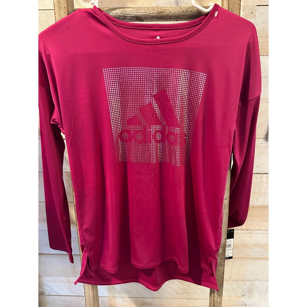 Adidas Girls Climalite Long Sleeve Graphic Tee Plum Purple XL 16